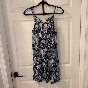 LOFT Blue‎ Tiered Boho Light Weight Fit Flare Sun Dress Women's Medium